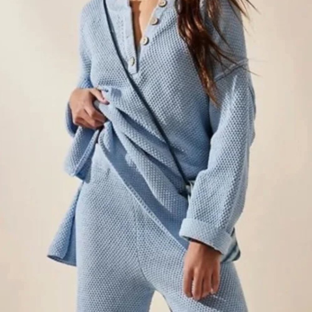 Free People Beach Hailee knit sweater set XS Blue